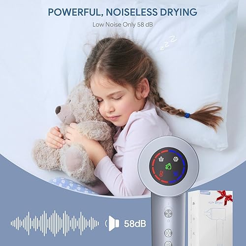 Miniatura 7 de Hair Dryer, High-Speed Ionic Low Noise Blow Dryer with Brushless Motor for Fast Drying, Thermo-Control Quiet Compact Hair Blow Dryer, Hairdryer with