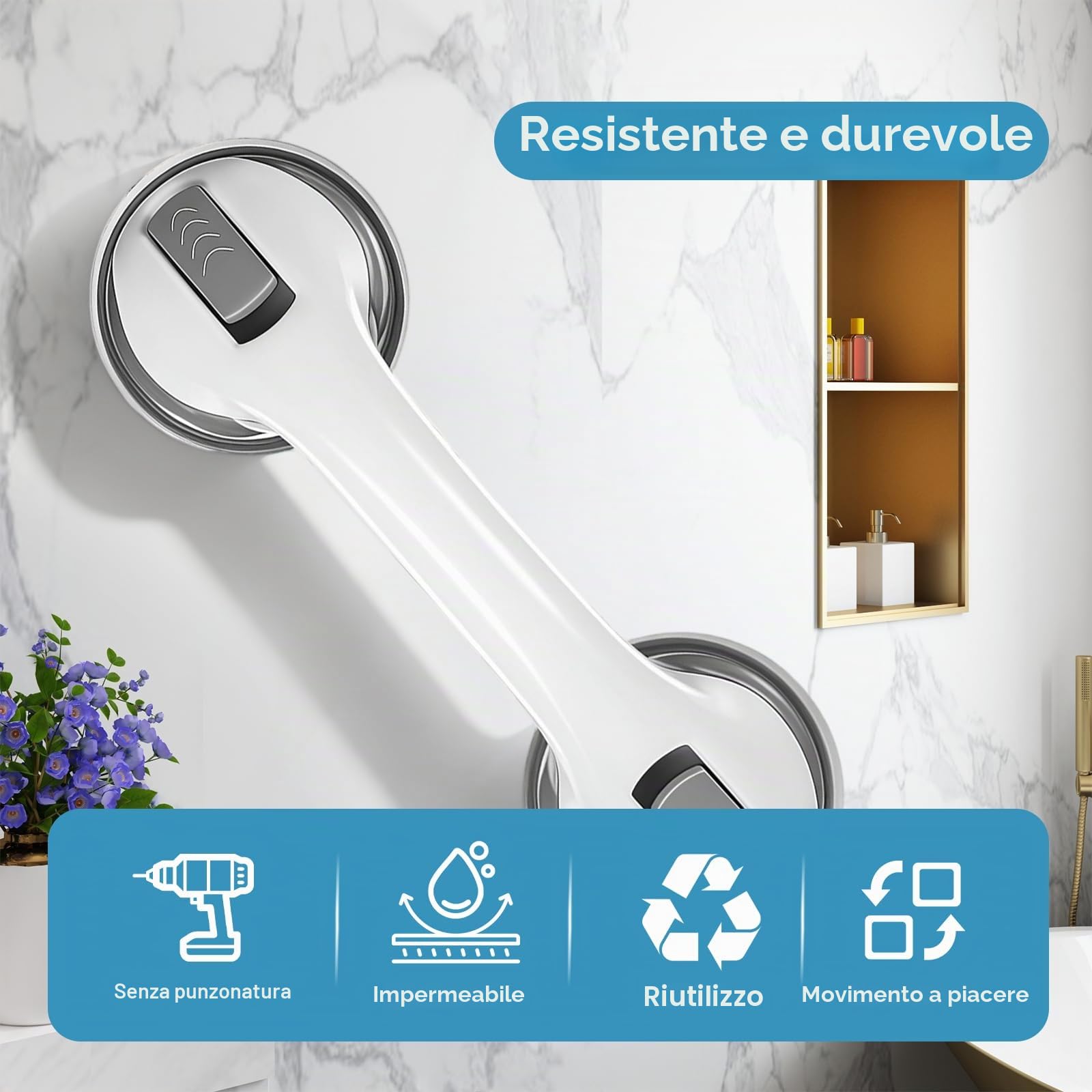 Maniglie Anziani Ventosa Forte - 2pcs Sicurezza Bagno, 110 KG Maniglia Sicurezza Bagno, Supporto Sollevamento Fissaggio Sgabello Doccia Toilette Grigio