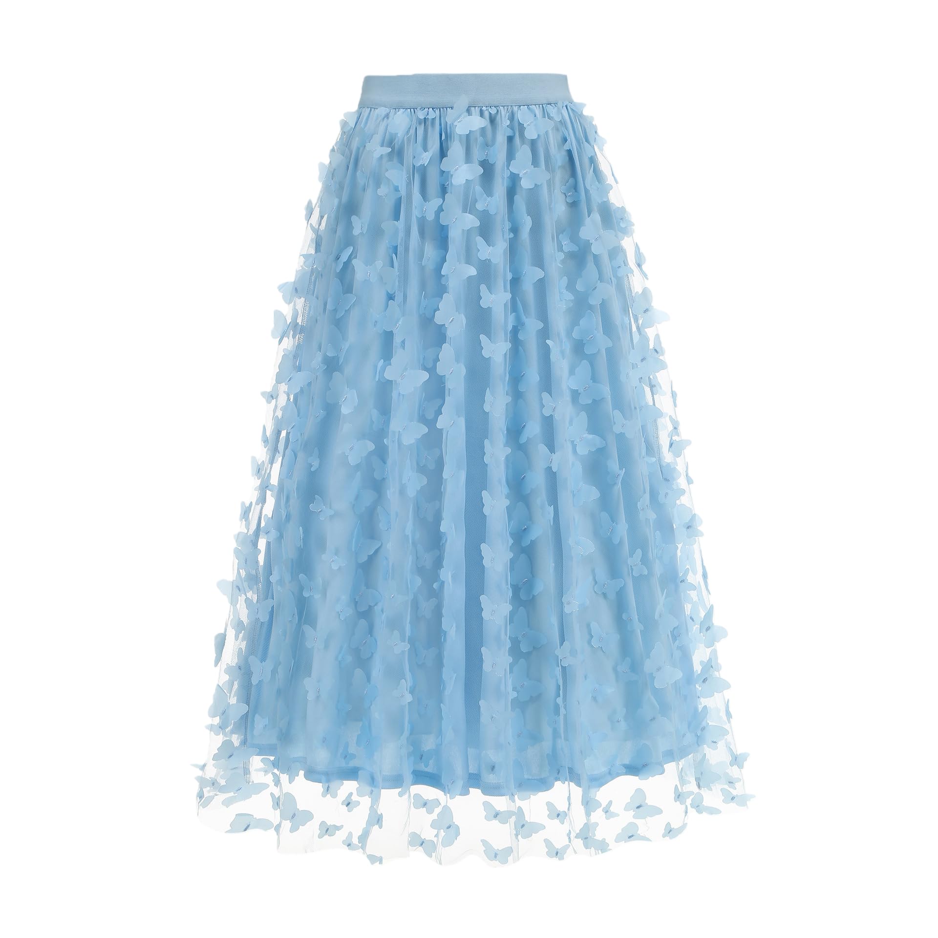 Falda Larga Tul con Adornos Mariposas para Mujer Cintura Alta Corte a Elegante Plisada para Baile Graduación Diario Boda Fiesta Cumpleaños.