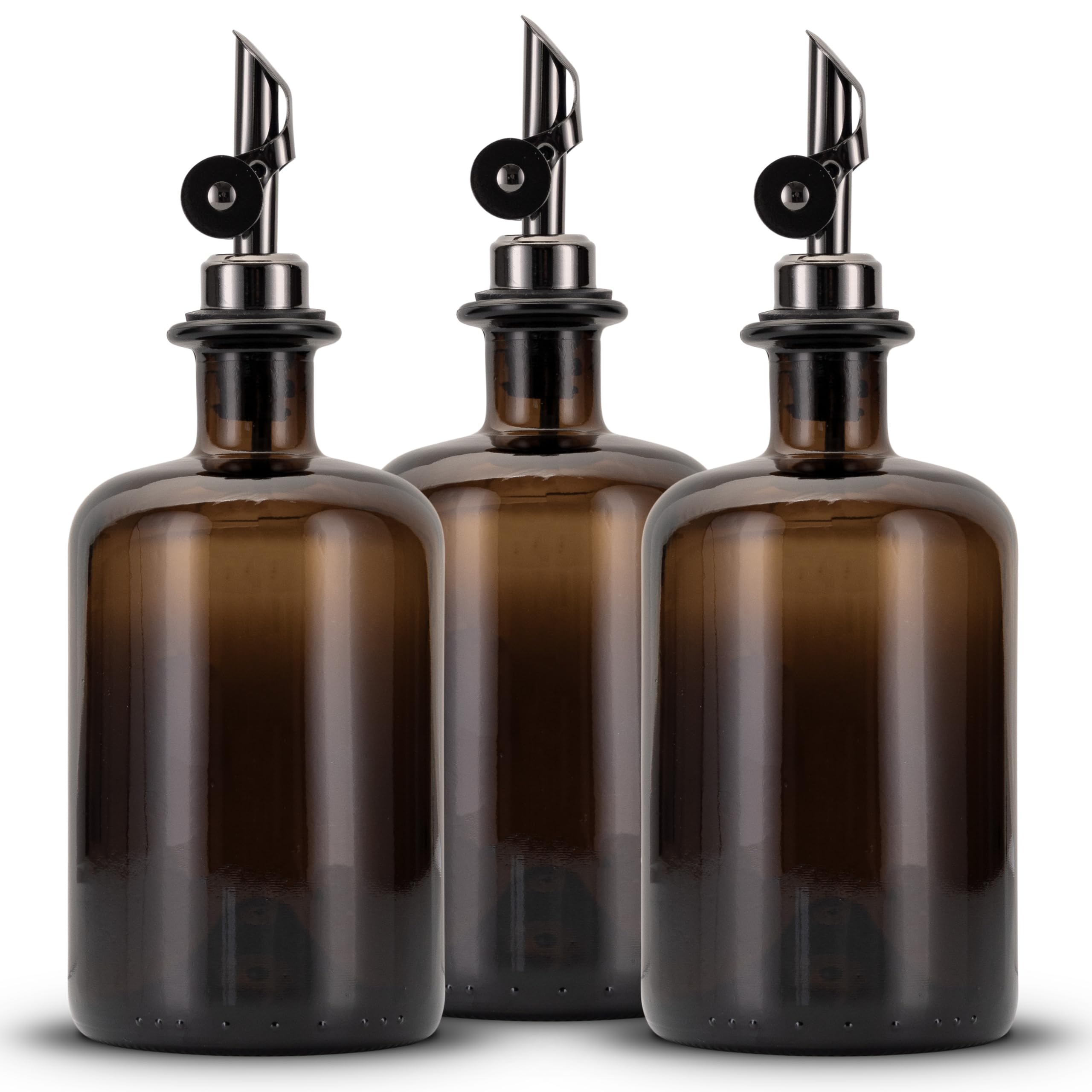 3 botellas de aceite para rellenar - Moderno dispensador de aceite de cristal ámbar con boquilla de acero inoxidable – Dispensador de aceite, vinagre y balsámico - para tu contenido