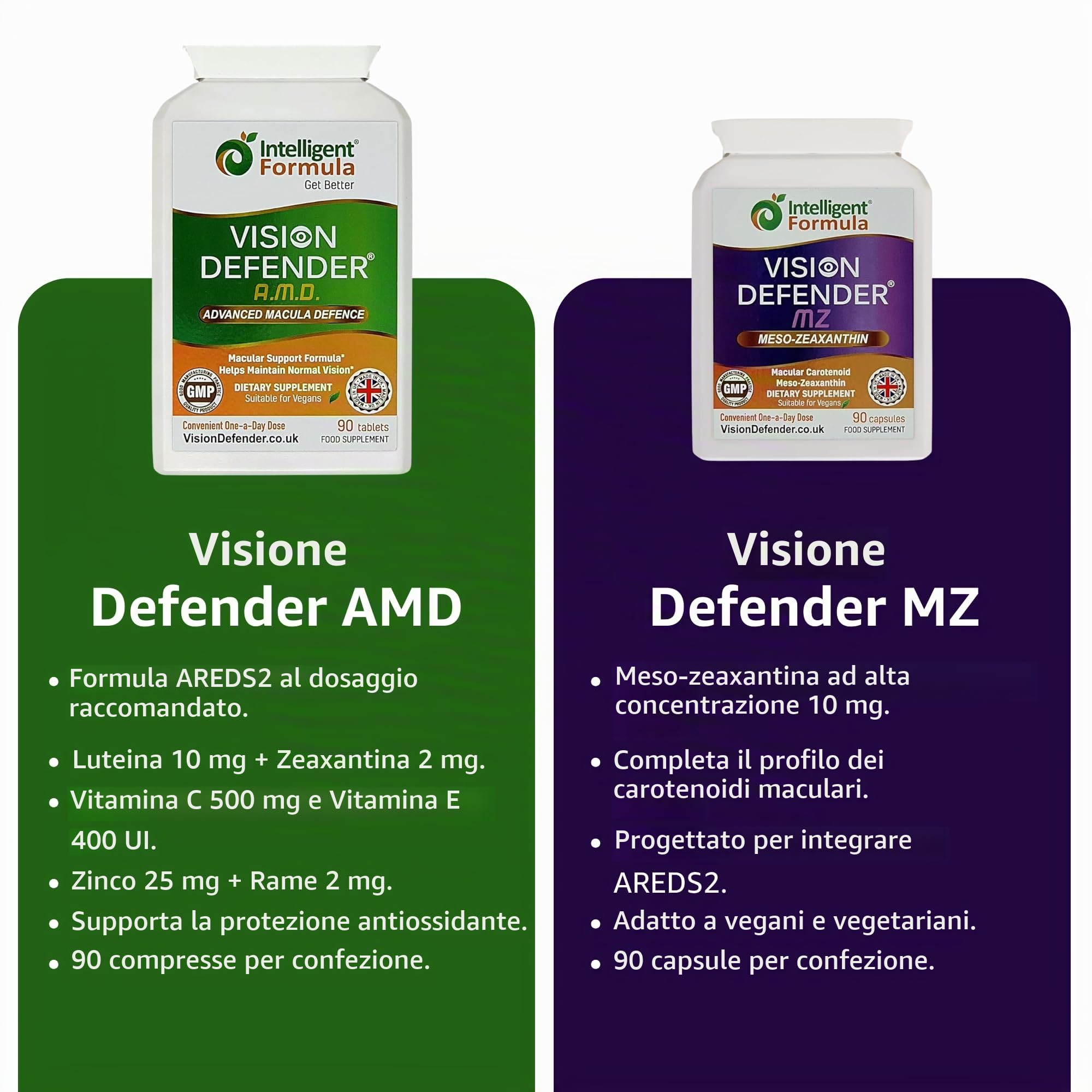 Vision Defender Advanced & MZ Bundle Benessere Oculare - Formula AREDS2 Luteina Zeaxantina Meso-Zeaxantina - Vitamine Occhi Vegane - 90 Giorni 180 Capsule - UK