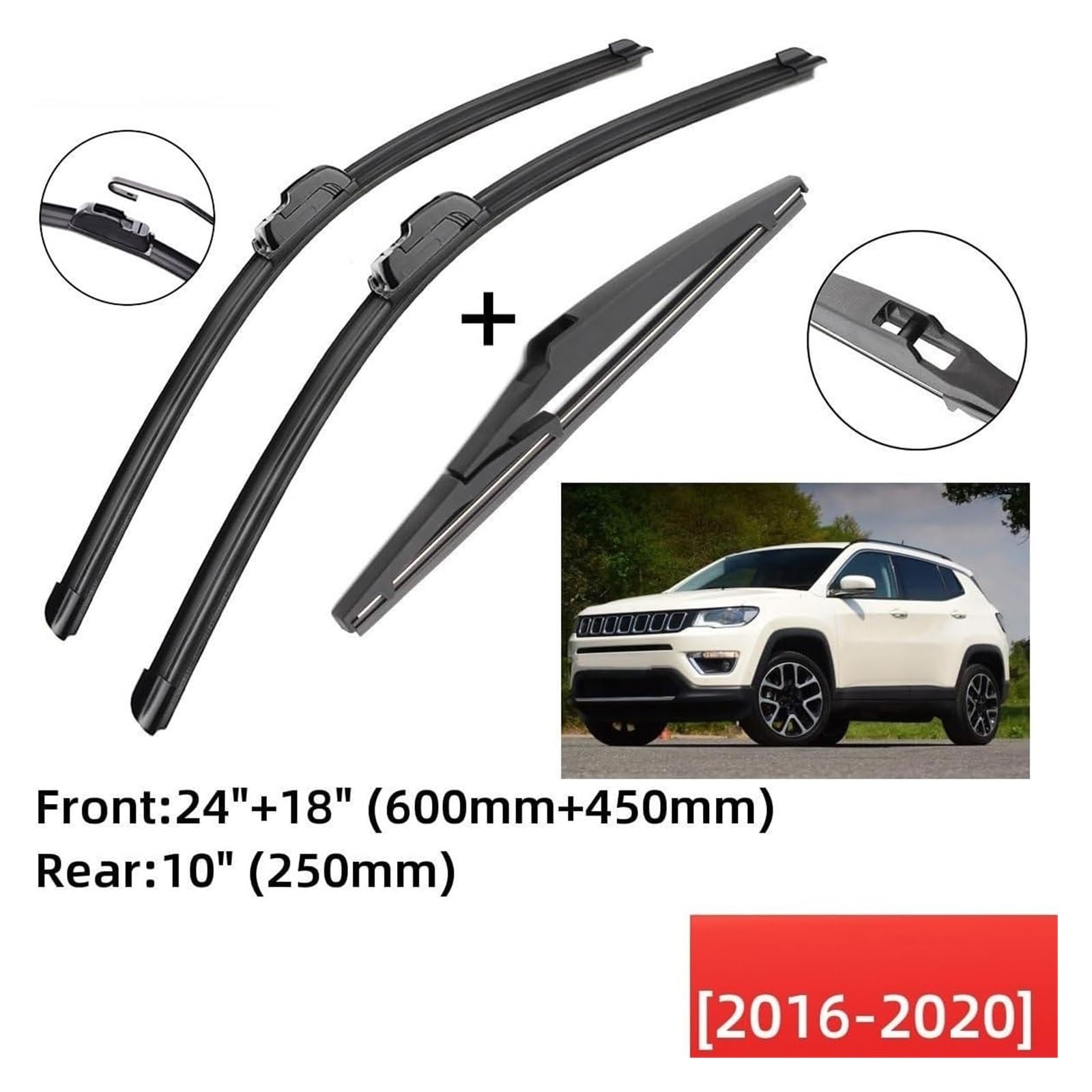 tergicristallo Per Jeep Per Compass MK2 MP/552 2016-2020 Spazzole Tergicristallo Anteriori Posteriori Spazzole J Gancio Spazzole Tergicristallo Auto