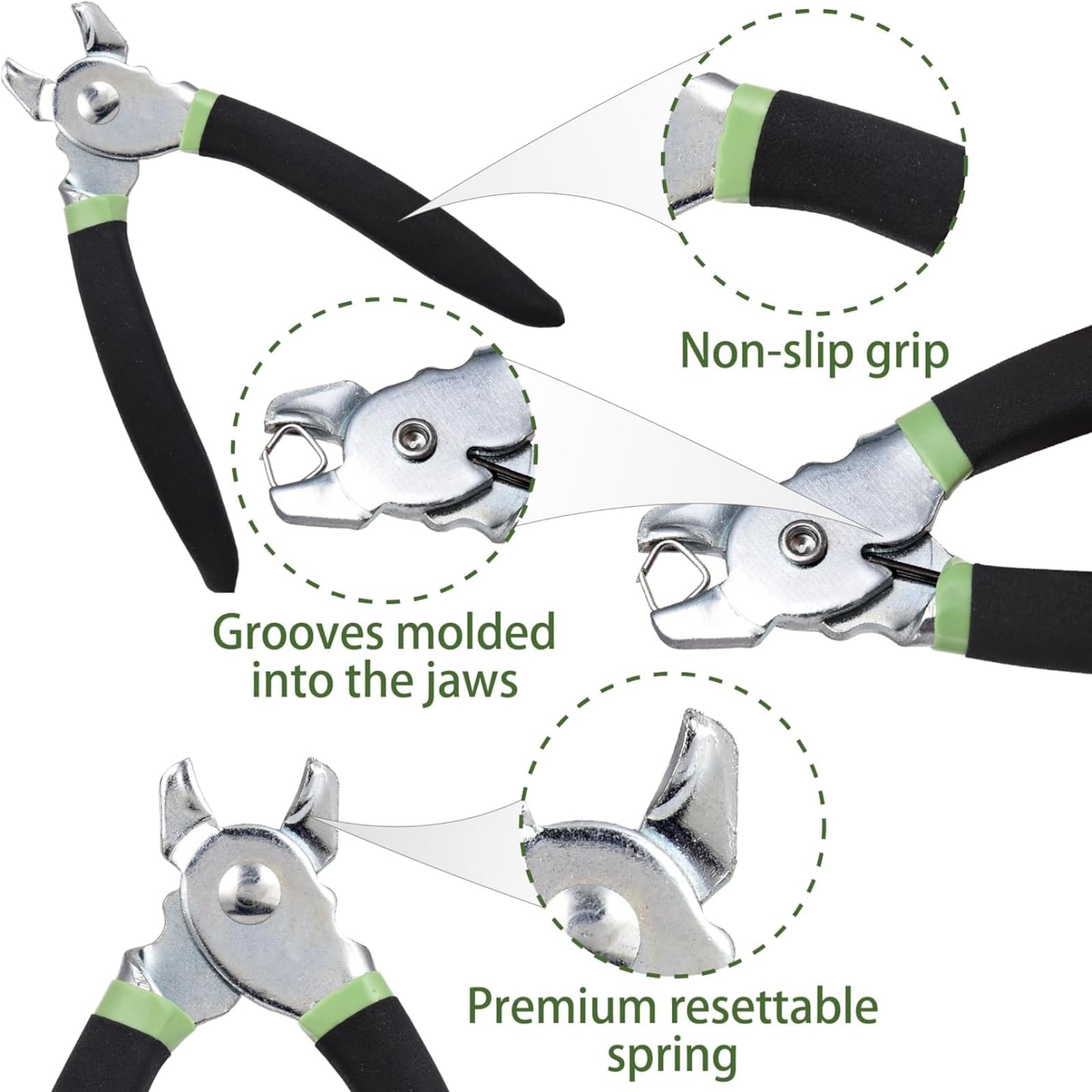Kit de alicates de anillo de cerdo, 500 anillos de acero galvanizado de 3/4 pulgadas, diseño ergonómico, con resorte, ideal para vallas, tapicería de automóviles, manualidades, muebles