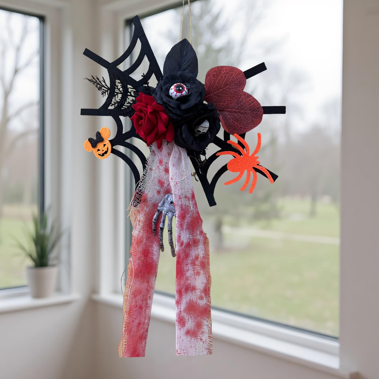Spinnennetz-Dekoration Rosen-Totenkopf furchterregendes Halloween Ornament