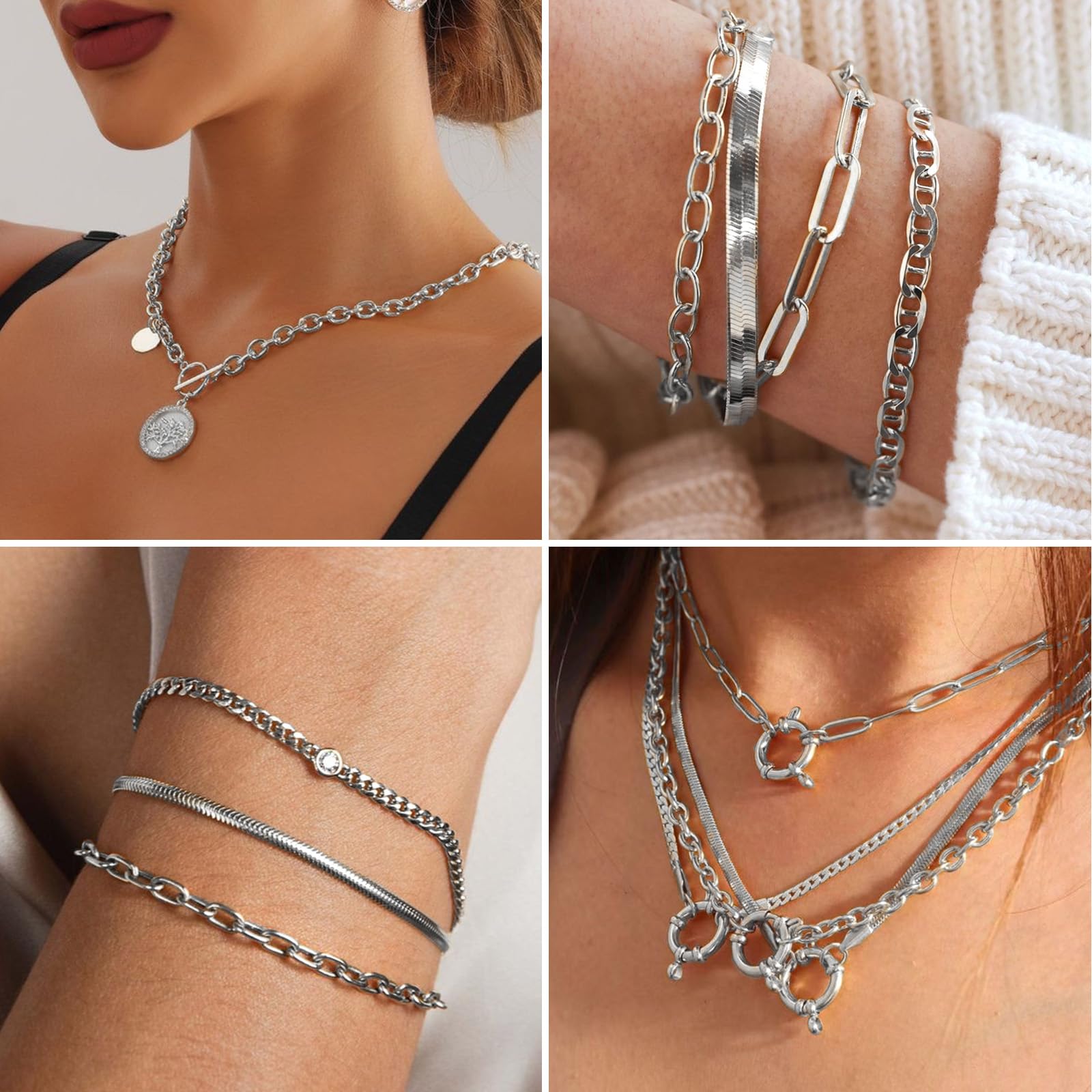 Rotolo di catena rolò in argento da 9,5 m, per la creazione di gioielli fai da te | Cavo in alluminio placcato argento leggero O Link Catene bobina per collana braccialetto