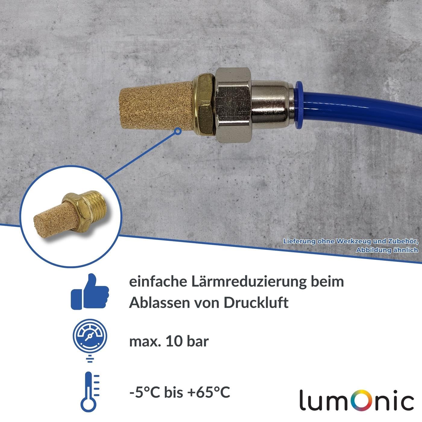 Lumonic 10x I PU Schlauch Schalldämpfer mit Gewinde I 1/4" I Luftschalldämpfer I pneumatischer Schalldämpfer I Druckluft-Schalldämpfer I Druckluft & Automatisierung