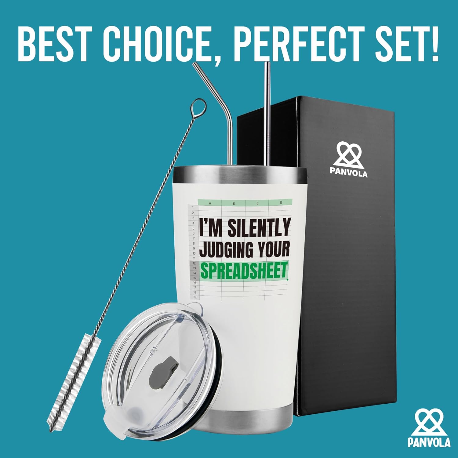 Panvola I'm Silently Judging Your Spreadsheet Accounting Gifts Accountant Data Analyst Bookkeeper Researchers CPA Vacuum Insulated Tumbler with Straw and Removable Lid 20 oz White - Image 6