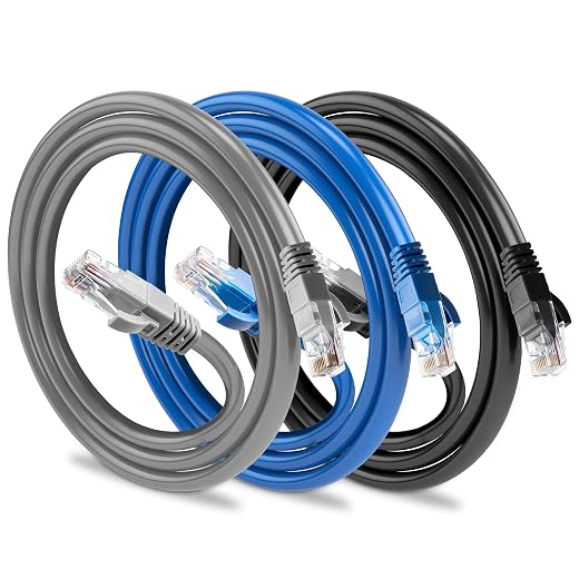Cat6 Ethernet Cable for Gaming 10ft Multicolored LAN Network Patch Cord, High Speed Internet Cable, UTP, RJ45, 24AWG, 500MHz, Compatible with Router, Modem, Smart TV, PS5, Xbox, 3 Pack
