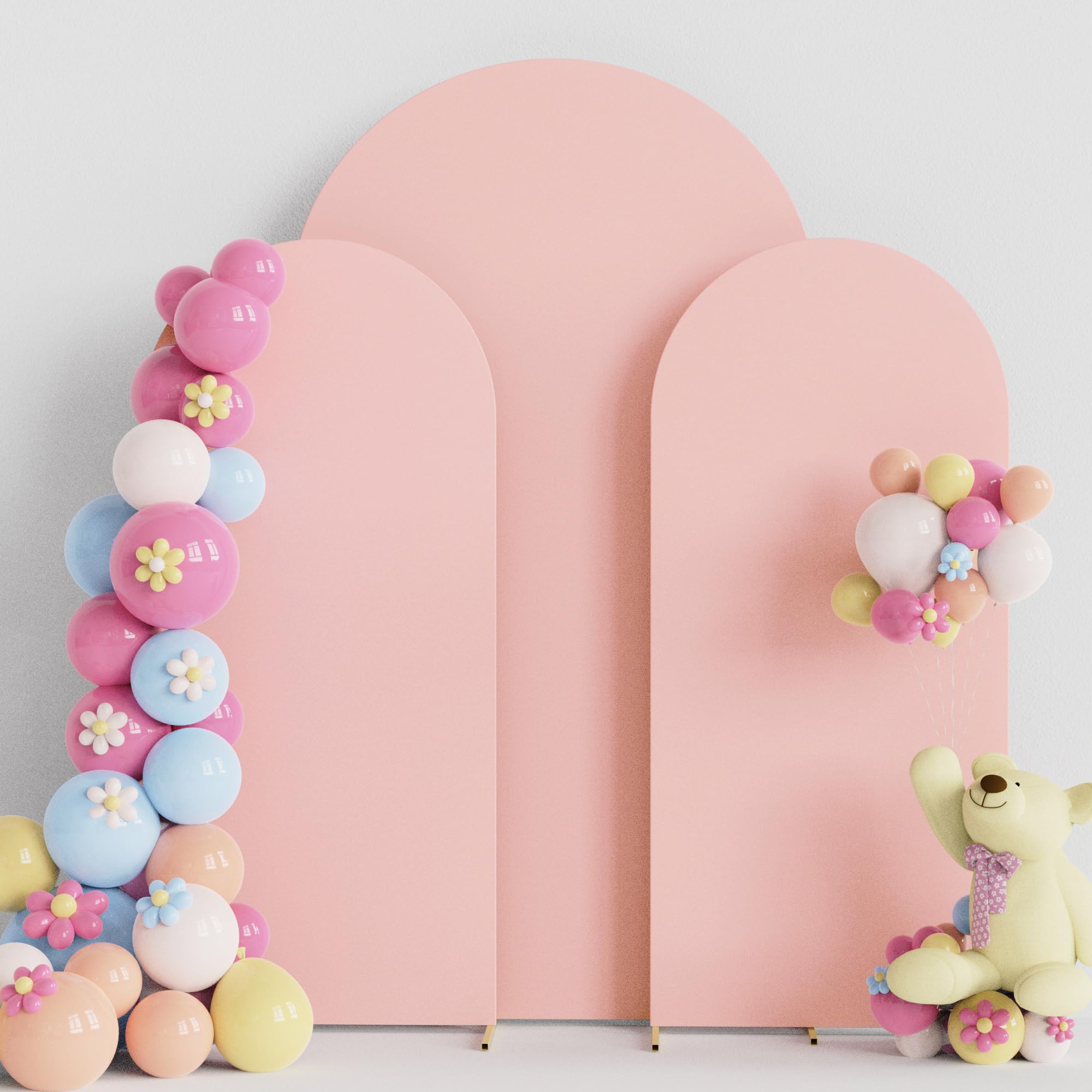 Pale Pink Wedding Arch Cover Set of 3 Spandex Fitted Arch Cover for Round Top Chiara Backdrop Stand Covers for Wedding Birthday Party Decoration 7.2FT, 6FT, 6FT