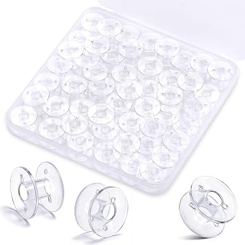 LOKUNN 50 Pcs Bobbins for Sewing Machine, Plastic Bobbins for Sewing Machine with Bobbin Case, Sa156 Bobbins, Bobbins Class 15, Bobbins for Sewing Machine