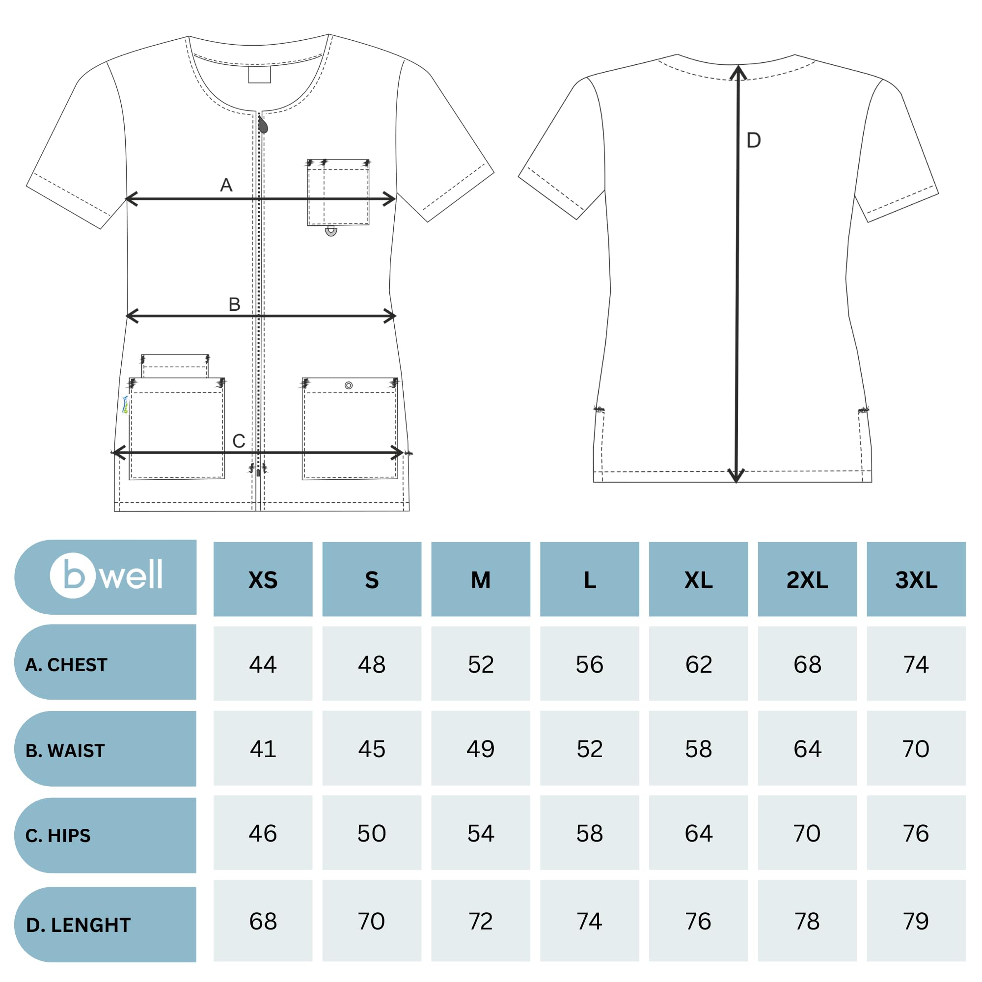B-well Stella Uniforme Empleada Hogar Casaca con Cremallera Enfermeras Uniforme Mujer Casaca Mujer Uniforme Manga Corta con Cremallera