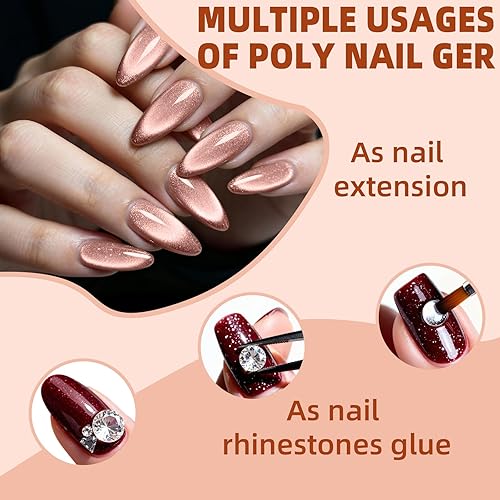 Miniatura 11 de Kit de uñas de gel de poliéster, gel de extensión de uñas de ojo de gato de EBANKU de 6 colores, gel constructor magnético con purpurina, kit 6