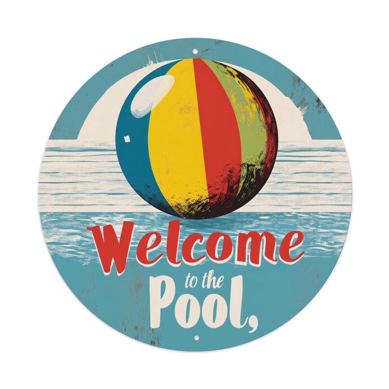 Beach Ball Pool Welcome Sign Round Tin Sign Retro Metal Sign for Cafe Bar Pub Home Game Room Gym Club Wall Decoration Vintage Metal Poster 8x8 Inch