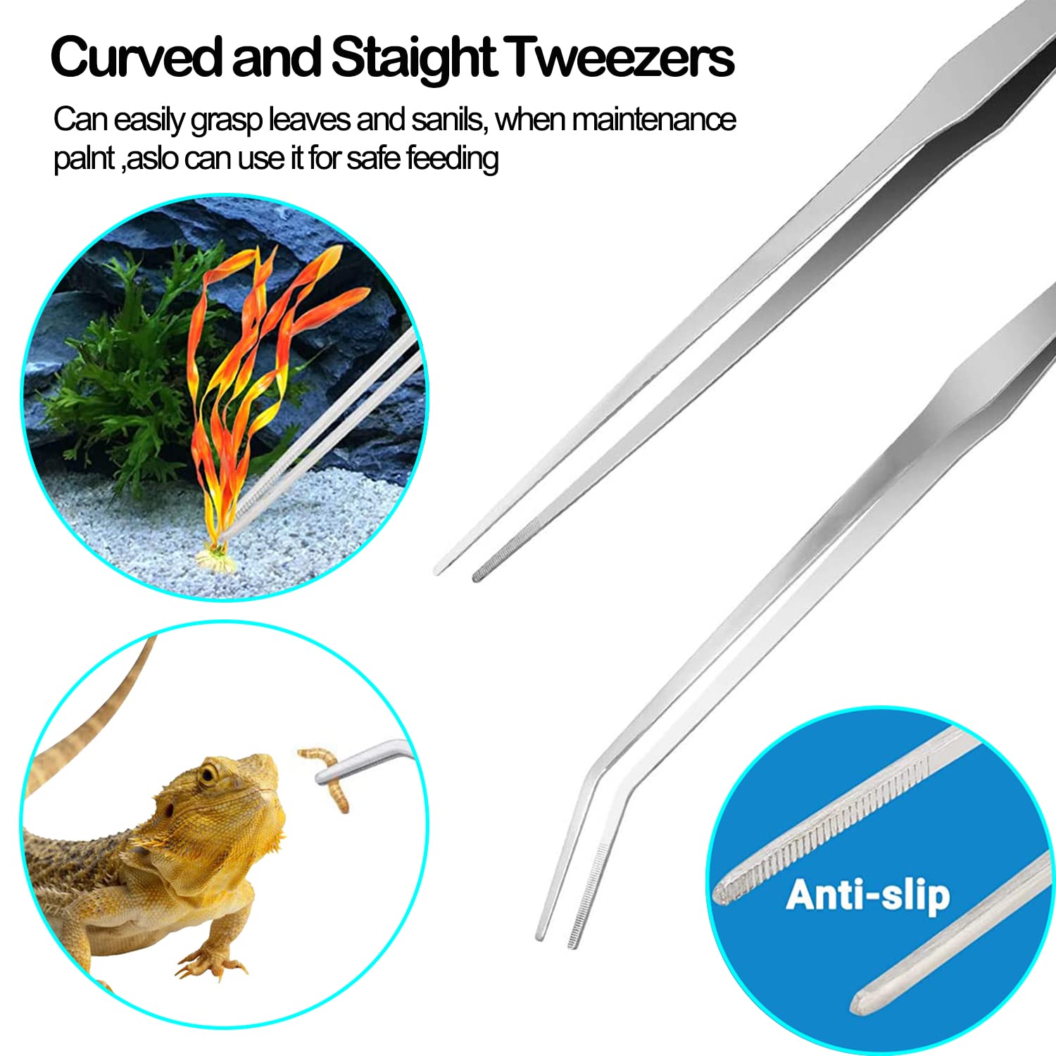 Set 4 In 1 Attrezzi Acquario - Pinzette Dritte/Curve, Forbici E Spatola In Acciaio Inox Per Piante - Foto 5