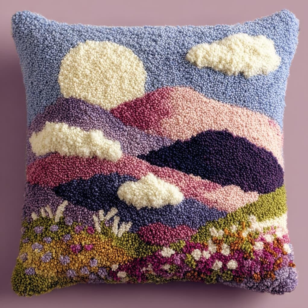 AxiangziK Latch Hook Crochet Cushion Kit,Mountain Lavender Flowers