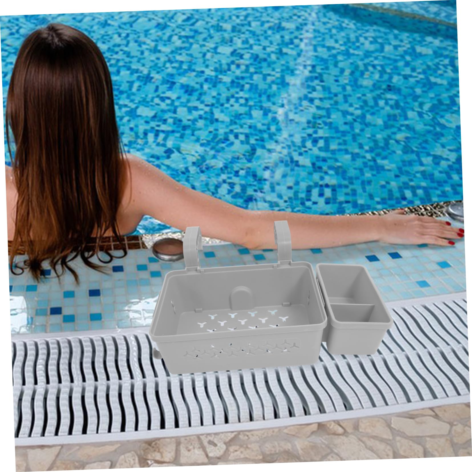 Cesto Portasciugamani Sospeso per Bordo Piscina, Capienza Ampia | Pp, Interno ed Esterno, Design Moderno e Linee Pulite, Soluzione Portatile per Organizzazione Sospesa