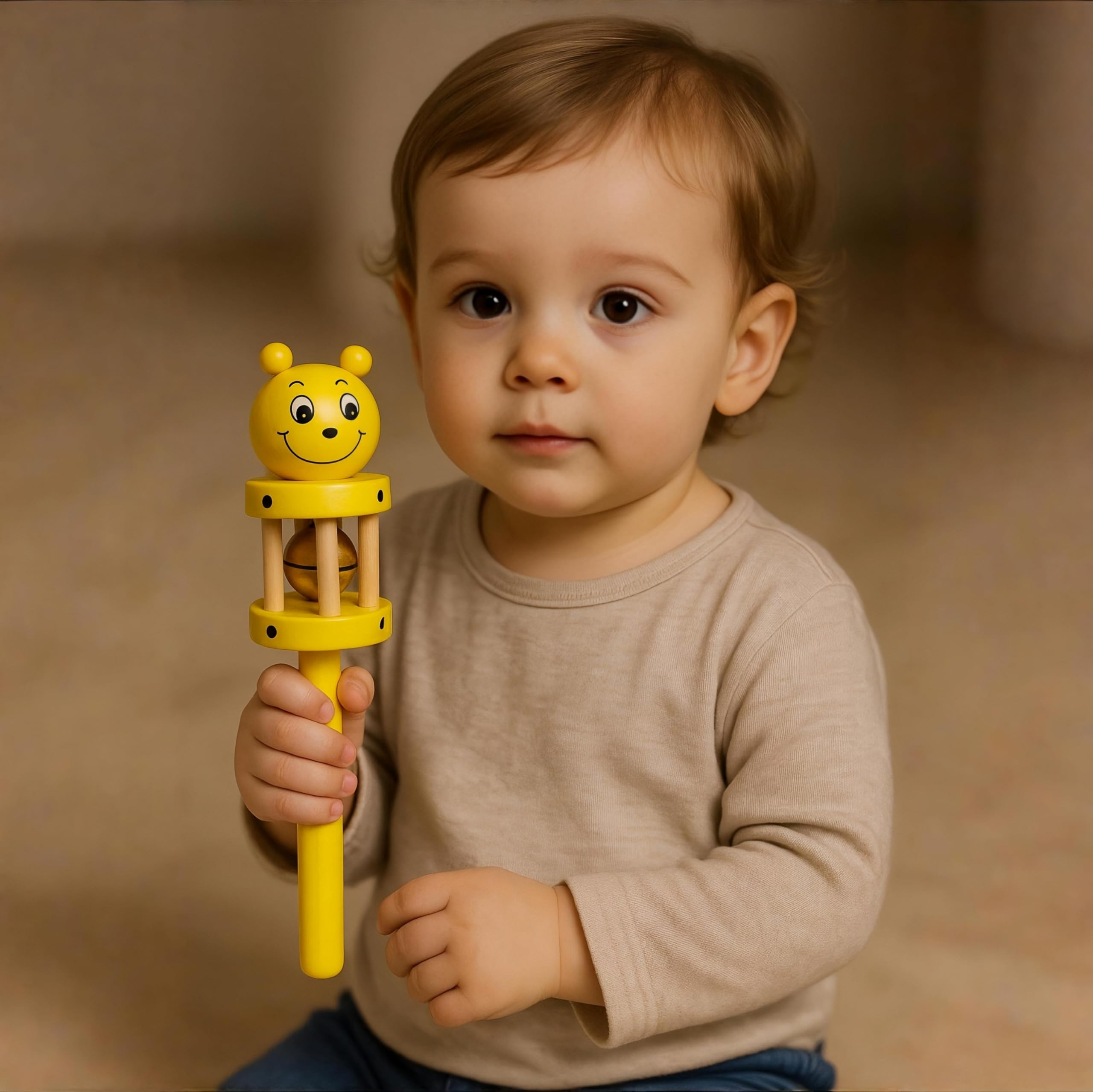 Vemlons Wooden Toy jhunjhuna Wooden Wooden Non Toxic Colourful Rattle Toys for New Born Baby, Musical Infant Toy, / Dugi Dugi Rattle Sweet Cuddle Infant of JhunJhuna 3