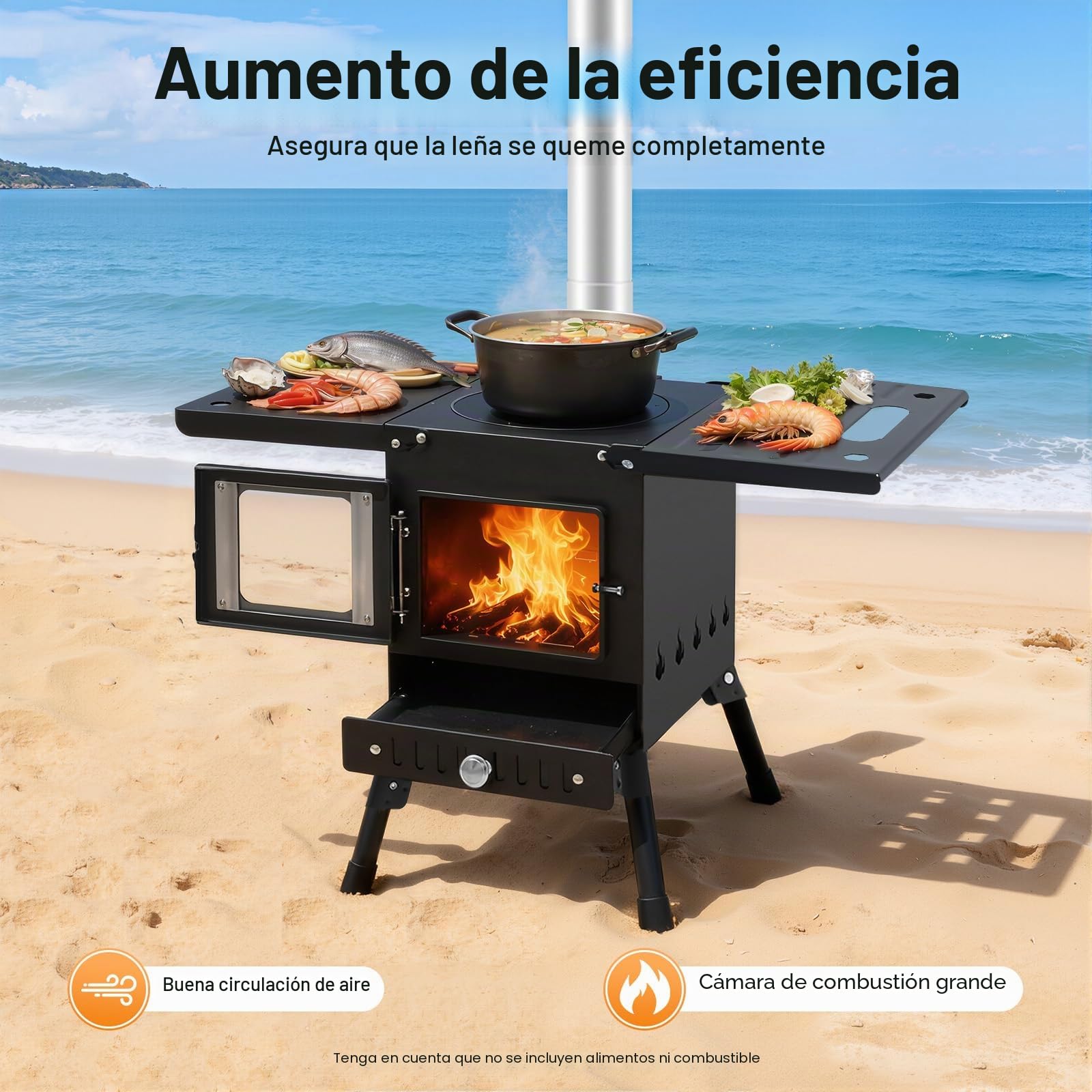 Estufa de tienda de campaña, estufa de leña portátil con tubos de chimenea independientes, estufa de camping, calefacción de tienda de campaña, para exterior, camping y cocina