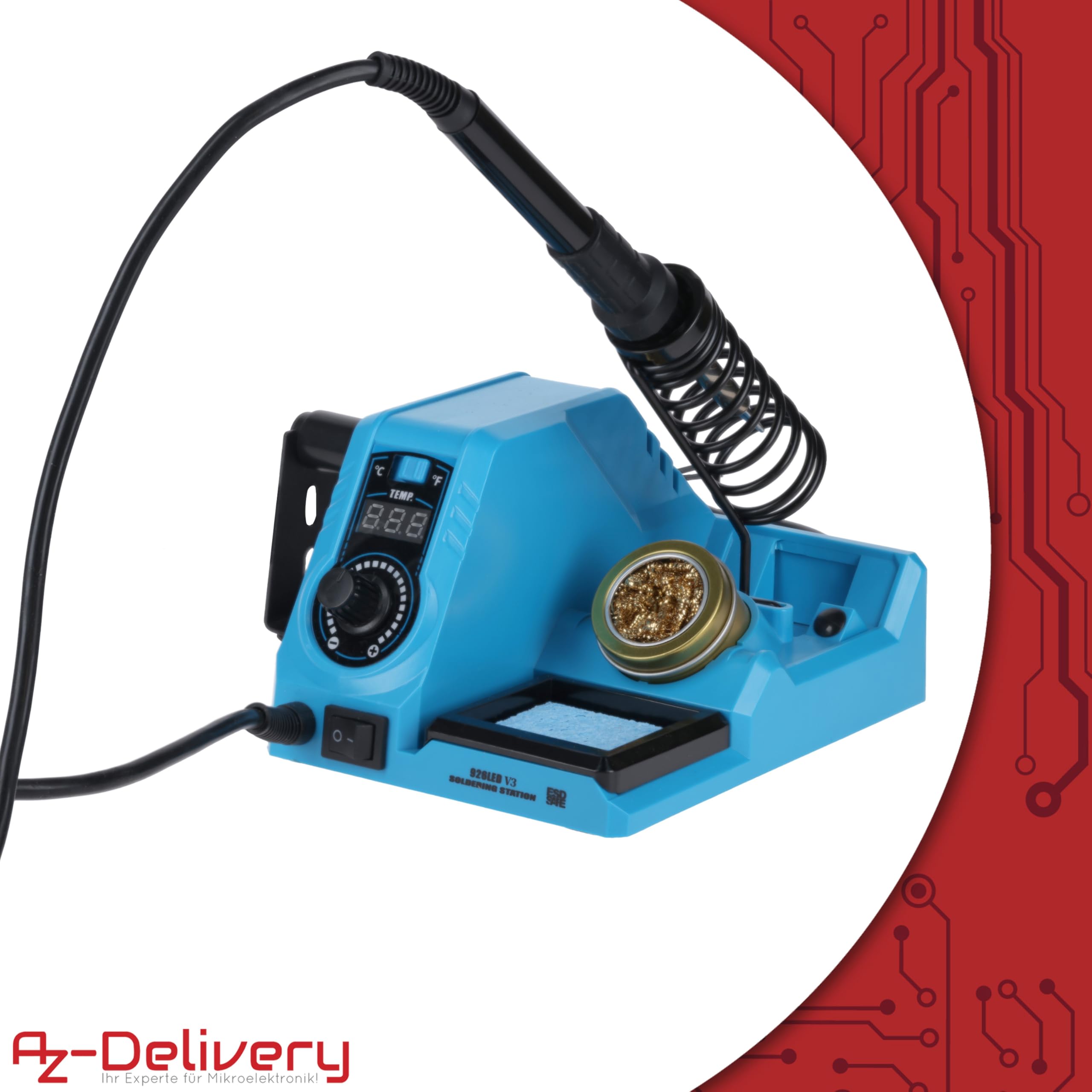 AZ-Delivery Lötstation 926LED V3 Lötkolben-Kit, 130W, einstellbar 200°C bis 480°C, inklusive steckbarem Lötkolbengriff, Lötständer, Lötspitzenreiniger & hitzebeständigem Reinigungsschwamm