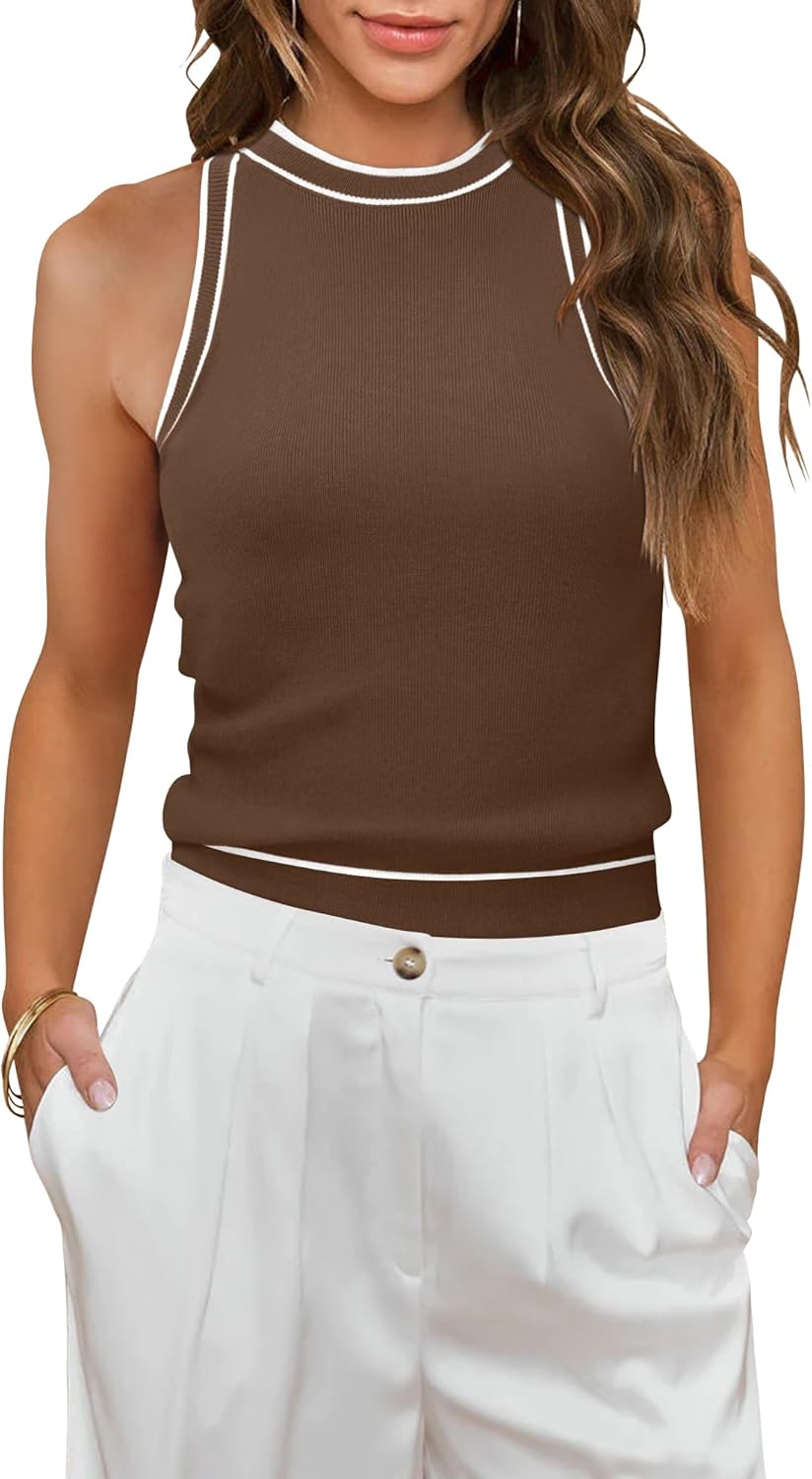 MIHOLL Women Summer Racerback Tank Tops Cute Sleeveless Halter Neck Tank Top Trendy Ribbed Cropped Tank Shirts