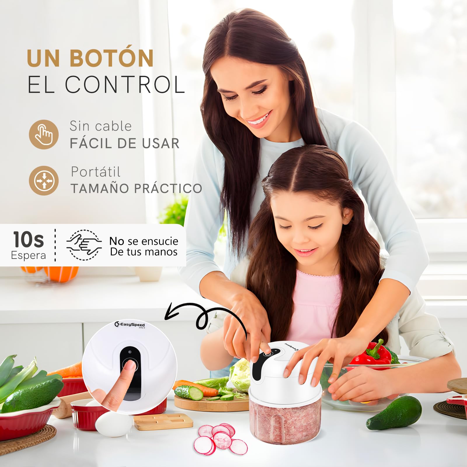 Picadora Electrica, Mini Picador Eléctrico de Alimentos,Recargable USB Type-C, Capacidad 250 mL, 2 Cuchillas Acero Inoxidable, Portatil Batidora Trituradora Utilizado Para Cebolla, Ajo, Carne, Vegetal — view 8