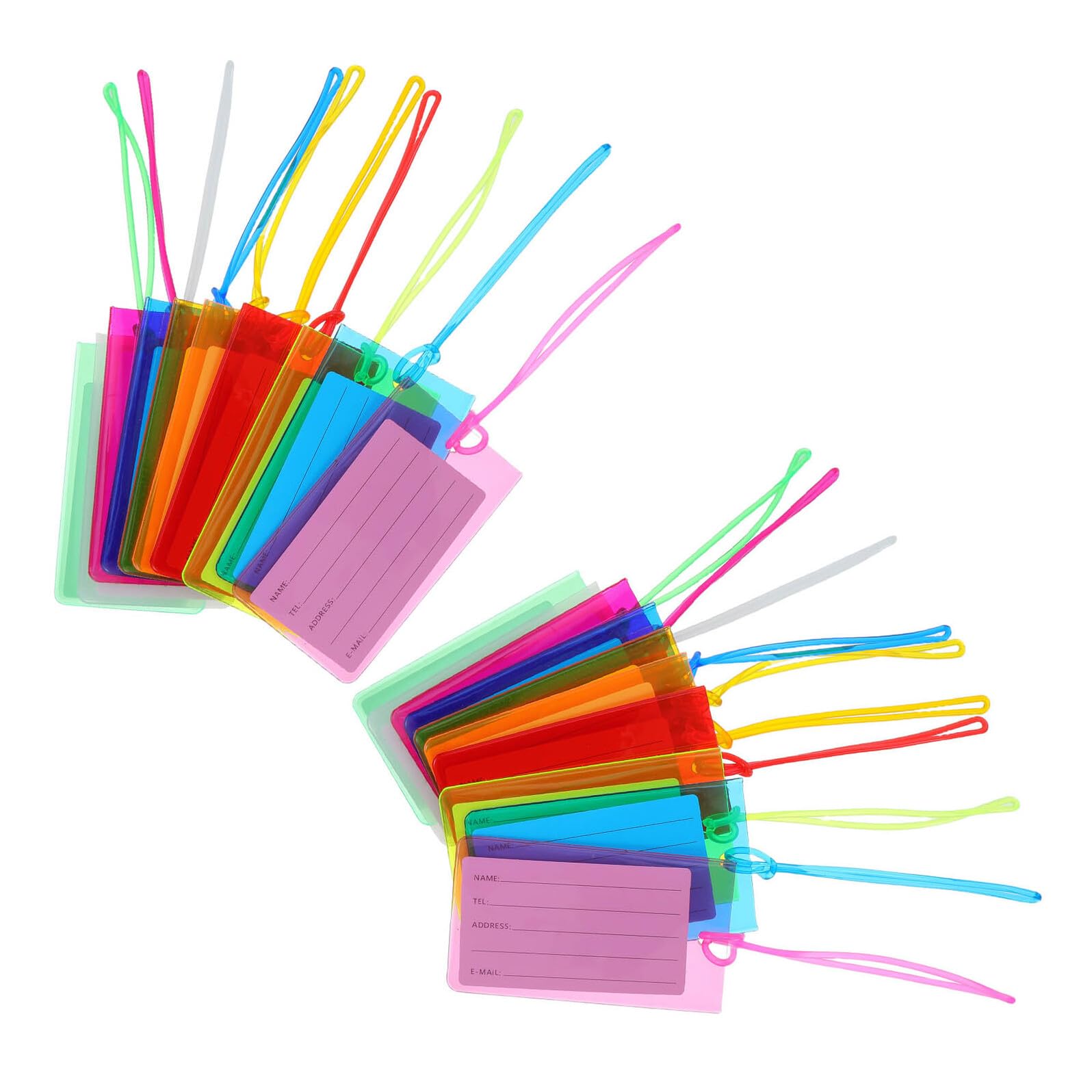 FRCOLOR 100 Pezzi Etichetta Valigia in Pvc Colorato Riutilizzabile con Finestra Trasparente per Bagagli da Golf e Palestra, Alta Visibilità per Viaggi e Check-in Aeroportuale