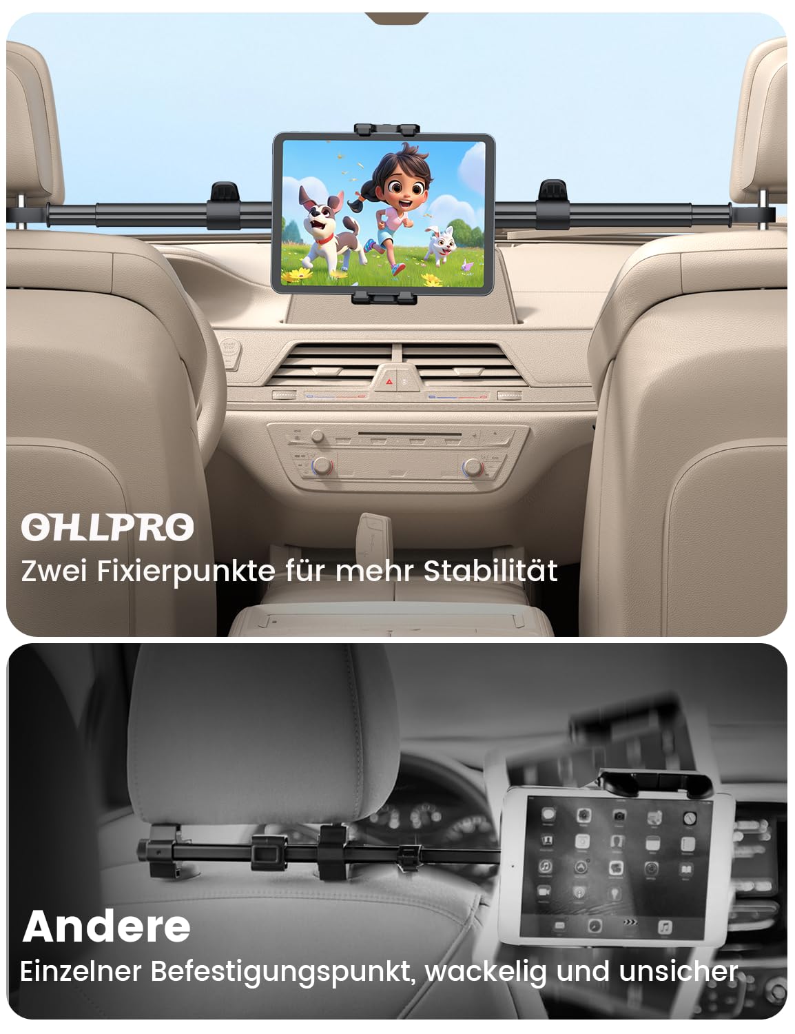 OHLPRO Tablet Halterung Auto Kopfstütze, Ausziehbar Tablet Kopfstützenhalter Mitte KFZ iPad Halter Rücksitz Kompatibel mit 5-13 Zoll iPad Pro Mini Air Galaxy Tab S9 Kindle Switch
