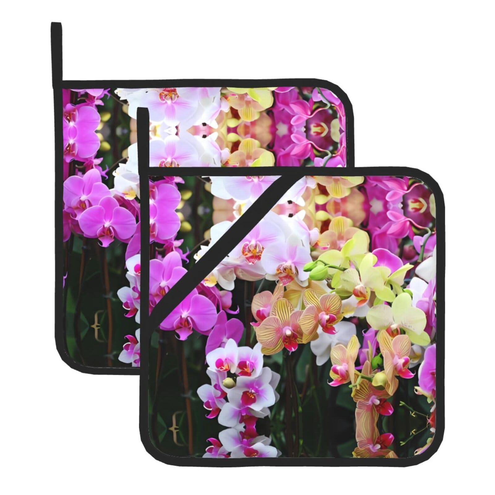 HJFCZH orchids Prints Square Hot Pads for Kitchen Counter - Waterproof Pot Holders, Durable Heat Resistant Throw Layers for Serving, Oven & BBQ - 2 Pack