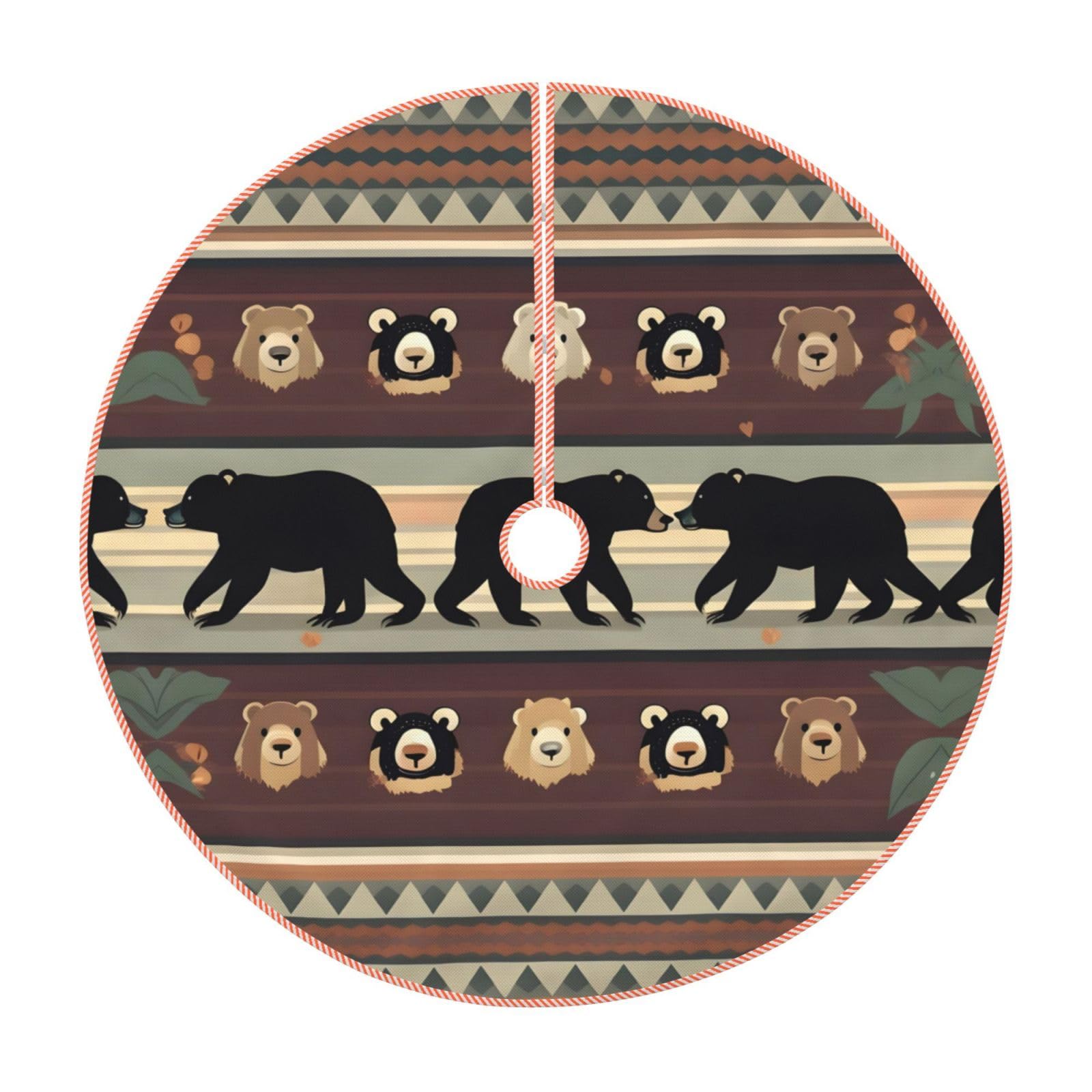 Jupe de sapin de Noël épaisse au fini rustique et motif ours traditionnel