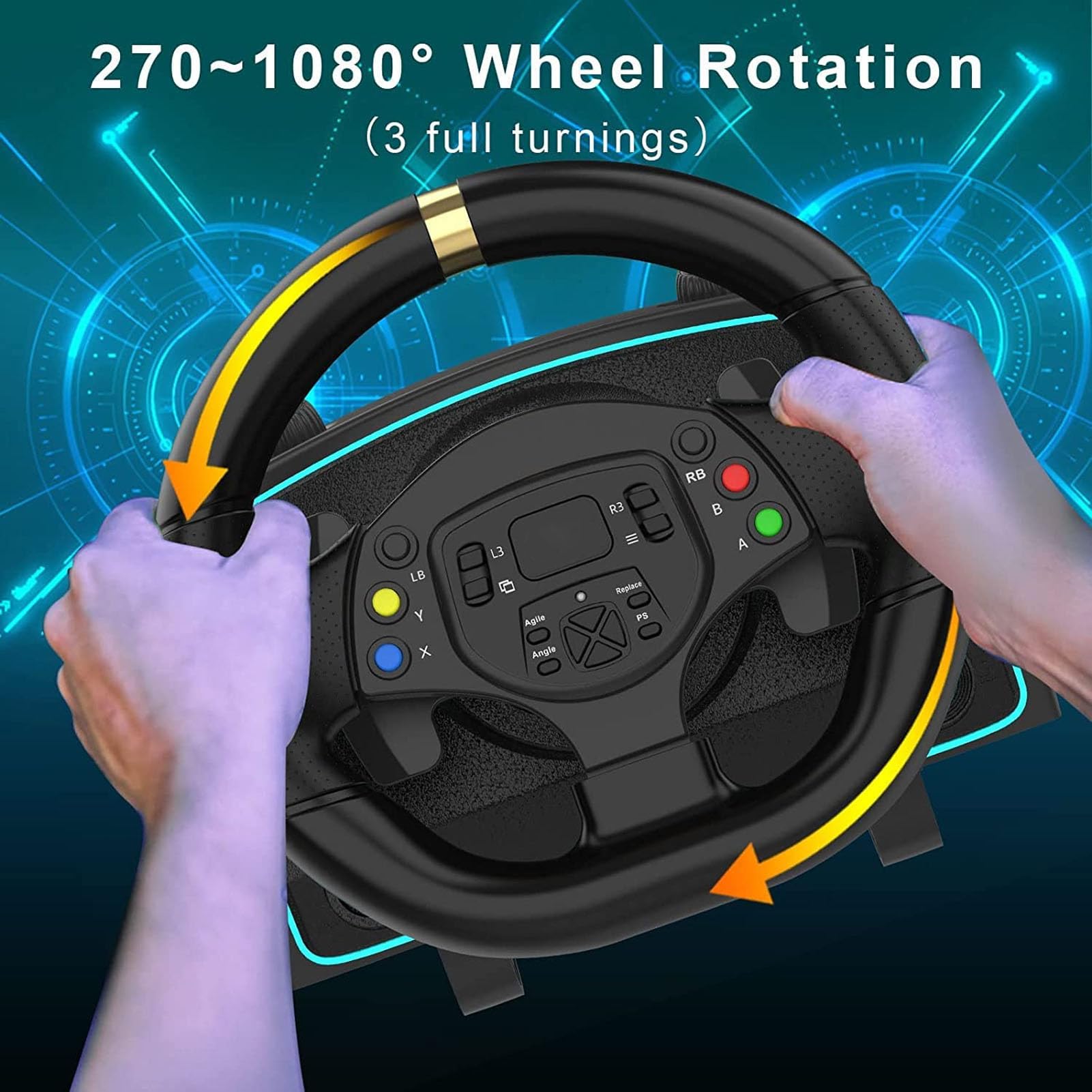 Volante de Carreras Universal Driving Force, Portátil y Desmontable con Práctico Accesorio de Abrazadera