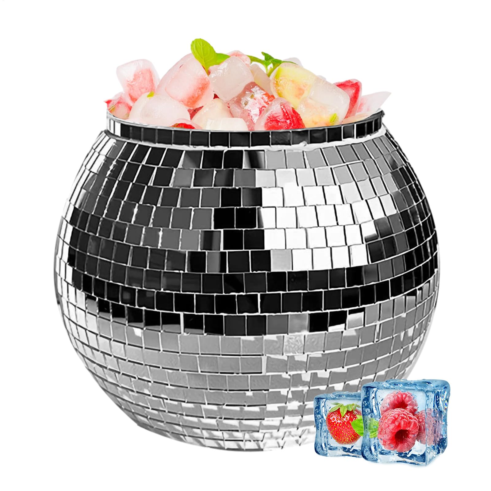Cubitera de hielo – Cubo de hielo con bola de discoteca | 3L reflectante cóctel Íce Büucket, disco cerveza vino enfriador de vino, copa reflectante champán, botella de bebidas de bola para bar