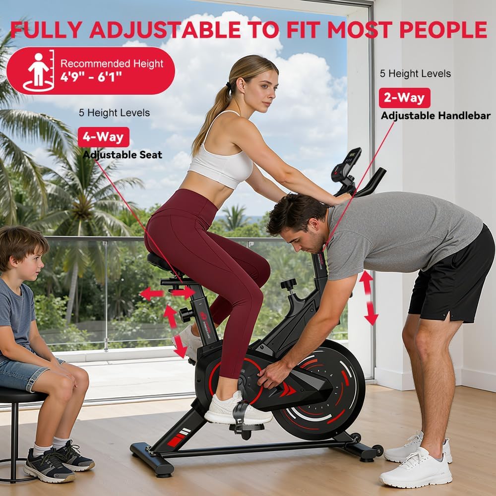 Exercise Bikes for Home, Stationary Bike Indoor Cycling Spin Bike with Digital Monitor, Quiet Belt Drive, Adjustable Resistance, Heavy-Duty Frame, 350 LB Capacity, Adjustable Seat and Handlebar