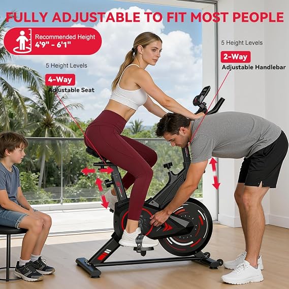 Exercise Bike, Stationary Bike Indoor Cycling Spin Bike with Digital Monitor, Quiet Belt Drive, Adjustable Resistance, Heavy-Duty Frame, 350 LB Capacity, Adjustable Seat and Handlebar, Perfect for Home Gym