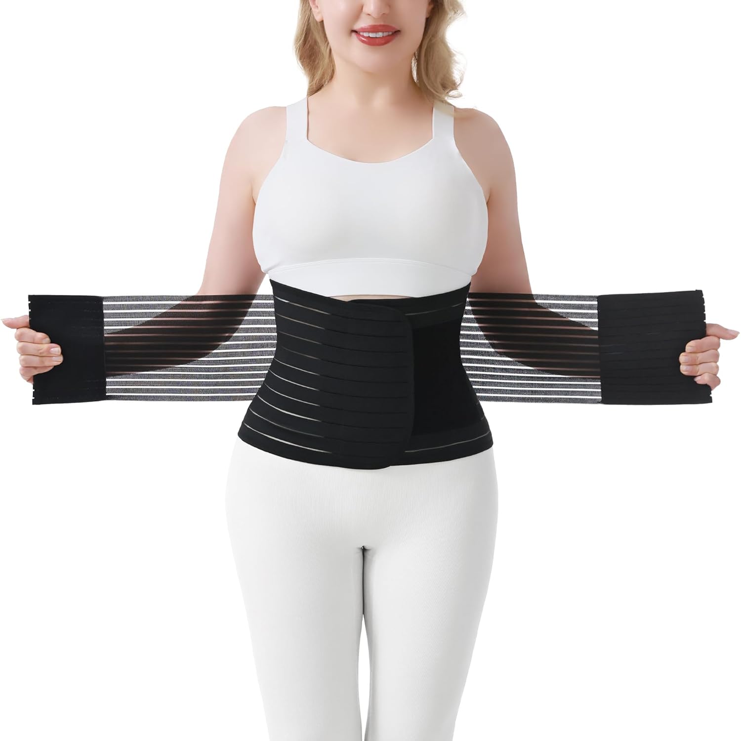 Trendyline Postpartum Belly Band for Women: Abdominal Binder for C Section Recovery Post Surgery Compression Reduce Swelling Diastasis Recti Repair - Lightweight Adjustable After Birth Belly Wrap Black Medium