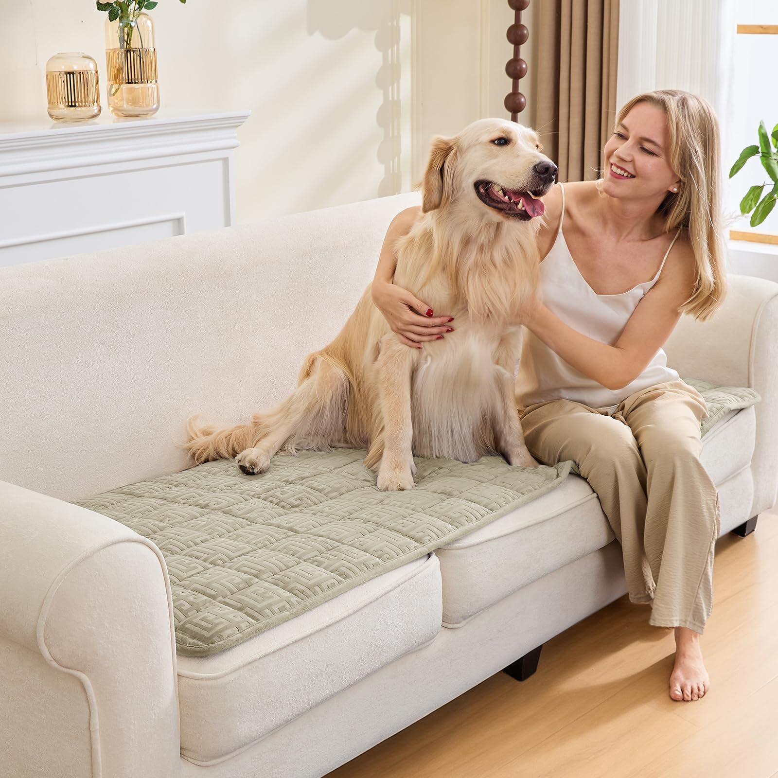 SYLC Sofa Cover Beige Velvet Quilting,Thick Sofa Cover 2 Seater Corner L Shape Settee Non Slip Seat Cushion Covers Protector for Living Room Caravan (Beige,70×120cm / 1 Piece)