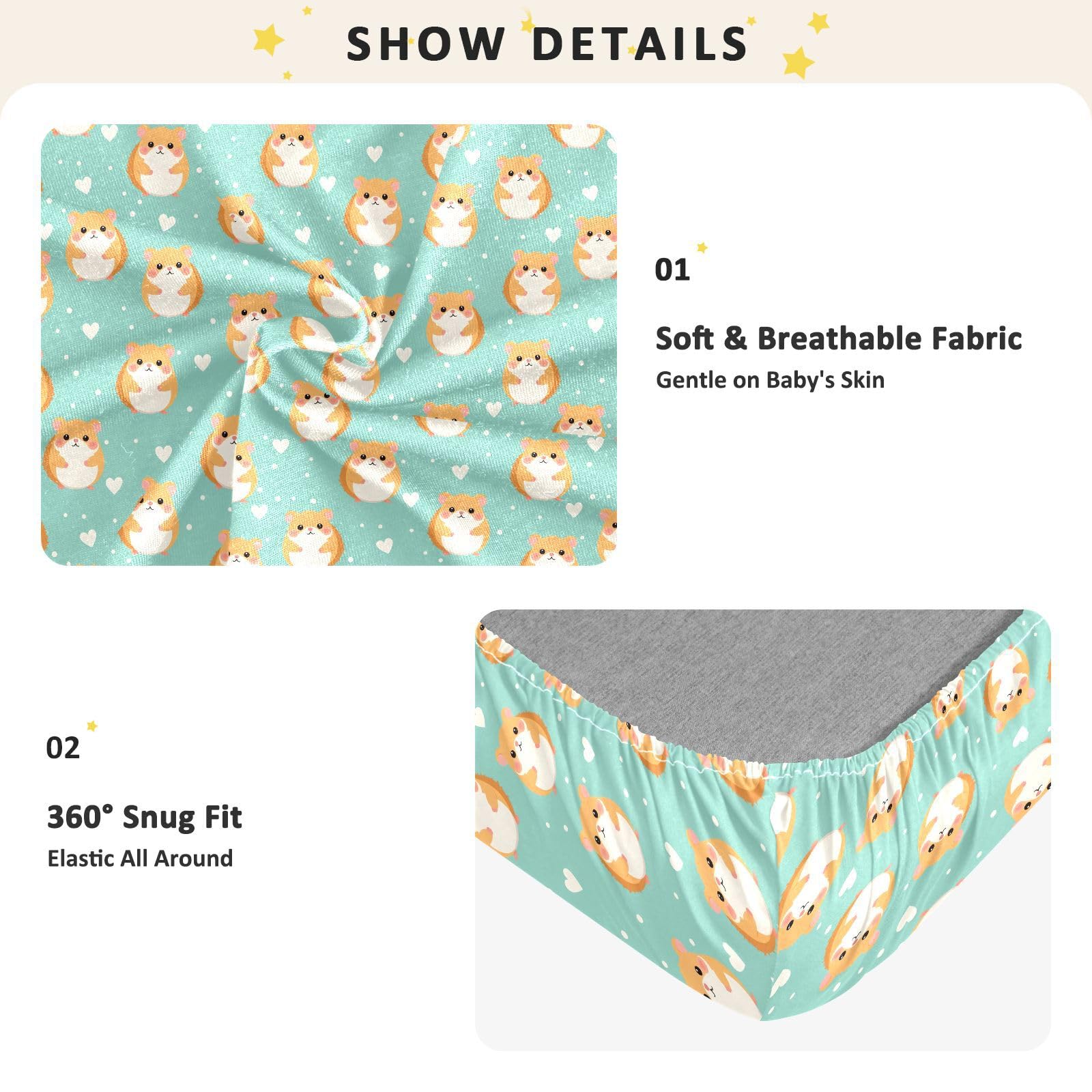 Drap-housse pour berceau de bébé motif hamster mignon à pois pour garçons et filles, matelas standard doux, 71,1 x 132,1 cm