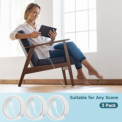 Miniatura 6 de Apple - Cable USB C a USB C de 60 W paquete de 3 cable de carga rápida para iPhone 15, cable de alimentación corto USB-C a USBC de 3 pies para