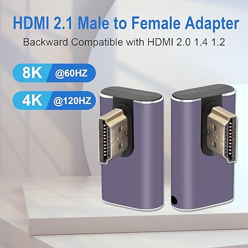 Miniatura 10 de RIIEYOCA Adaptador HDMI de 8K y 60Hz de ángulo superior de 90 grados macho a hembra, conector HDMI 2.1UHD, extensor 3D compatible con 8K 60Hz  4K