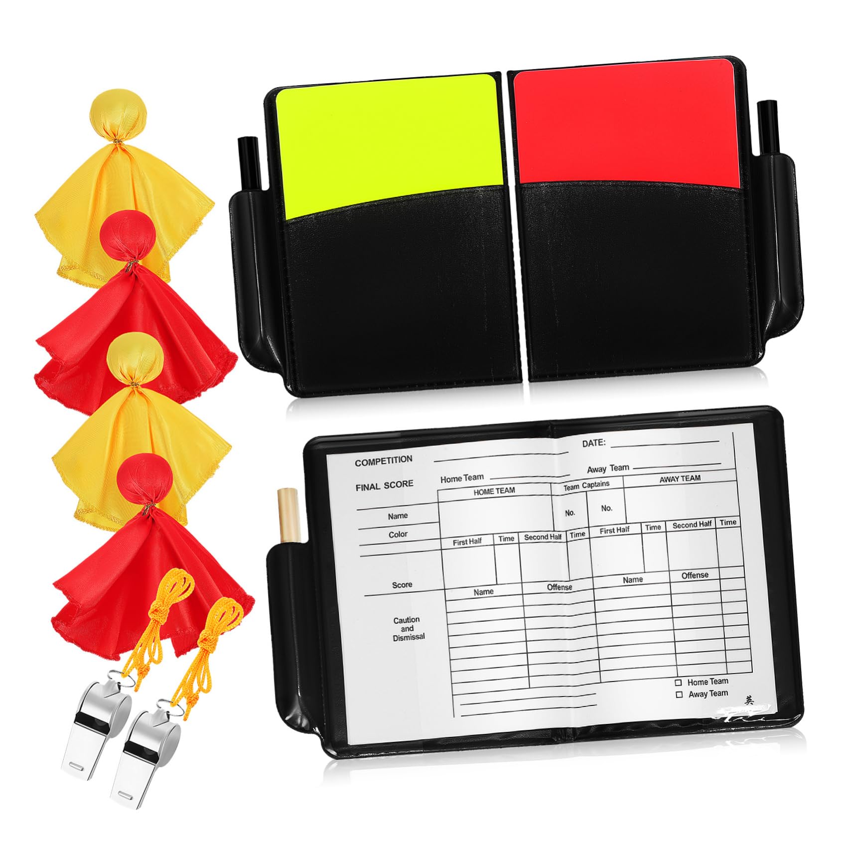 Sosoport 1 Set Referee Cards and Flags Durable Red Yellow Cards with Whistles for Soccer Referee Kit Sound Portable Design Versatile Use for Various Sports Games