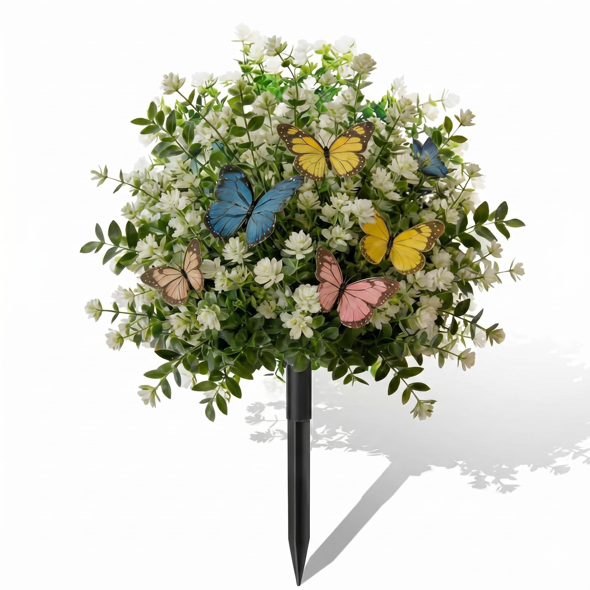 Artificial Potted Trees With Ground Stakes 45cm UV Resistant Faux Outdoor Flowers for Planters Realistic Artificial Bushes for Front Porch Garden Patio Yard Decor (1 pcs,Butterfly)