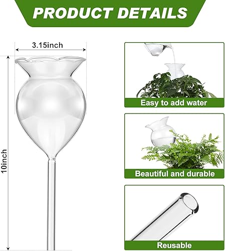 Miniatura 2 de Lallisa 6 globos de riego de plantas, bombillas de vidrio transparente soplado a mano con riego automático para plantas, dispositivo de riego