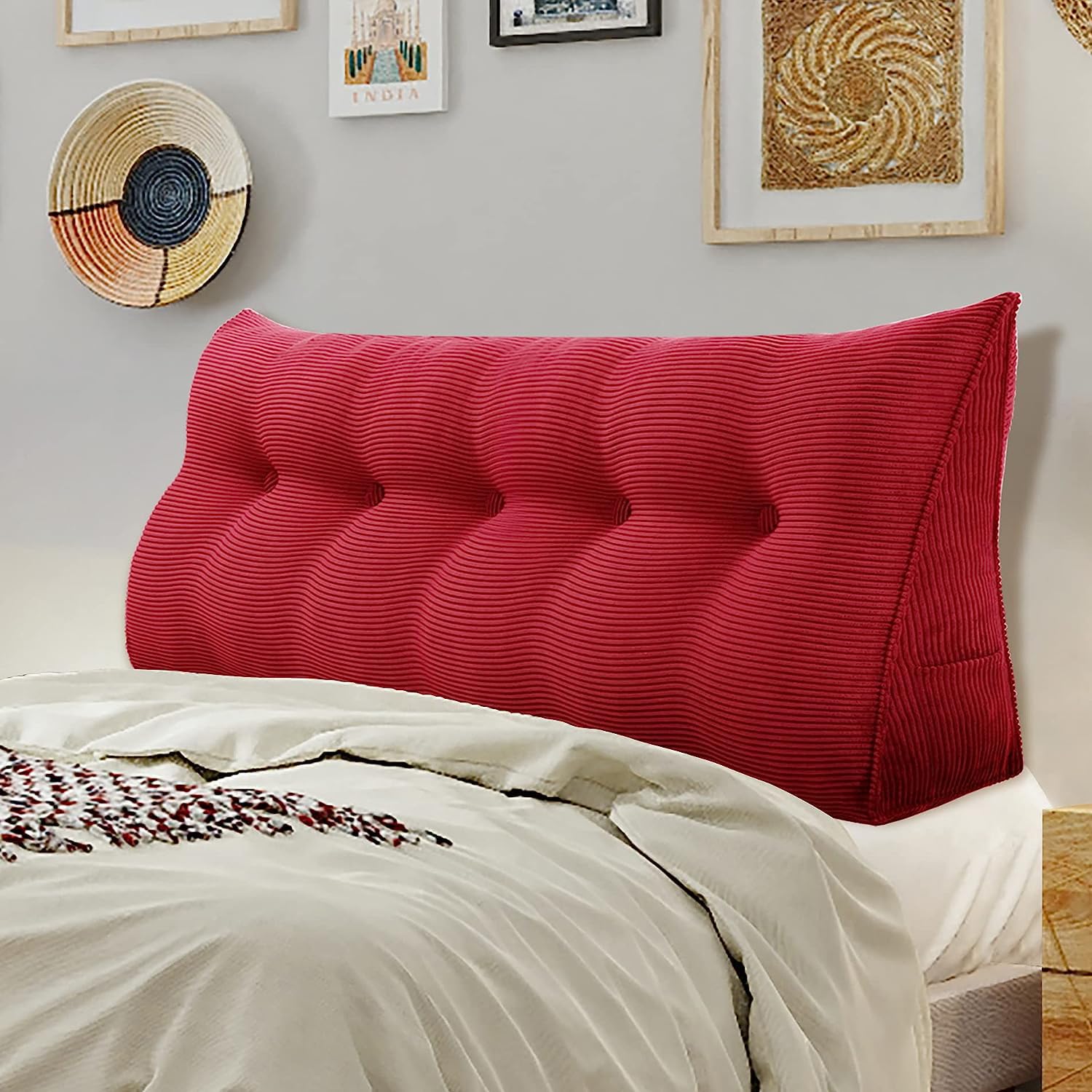 Cuscino a cuneo per letto con copertura rimovibile, cuscino triangolare per testiera per divano letto, supporto per testiera, 80 x 50 x 20 cm, colore rosso
