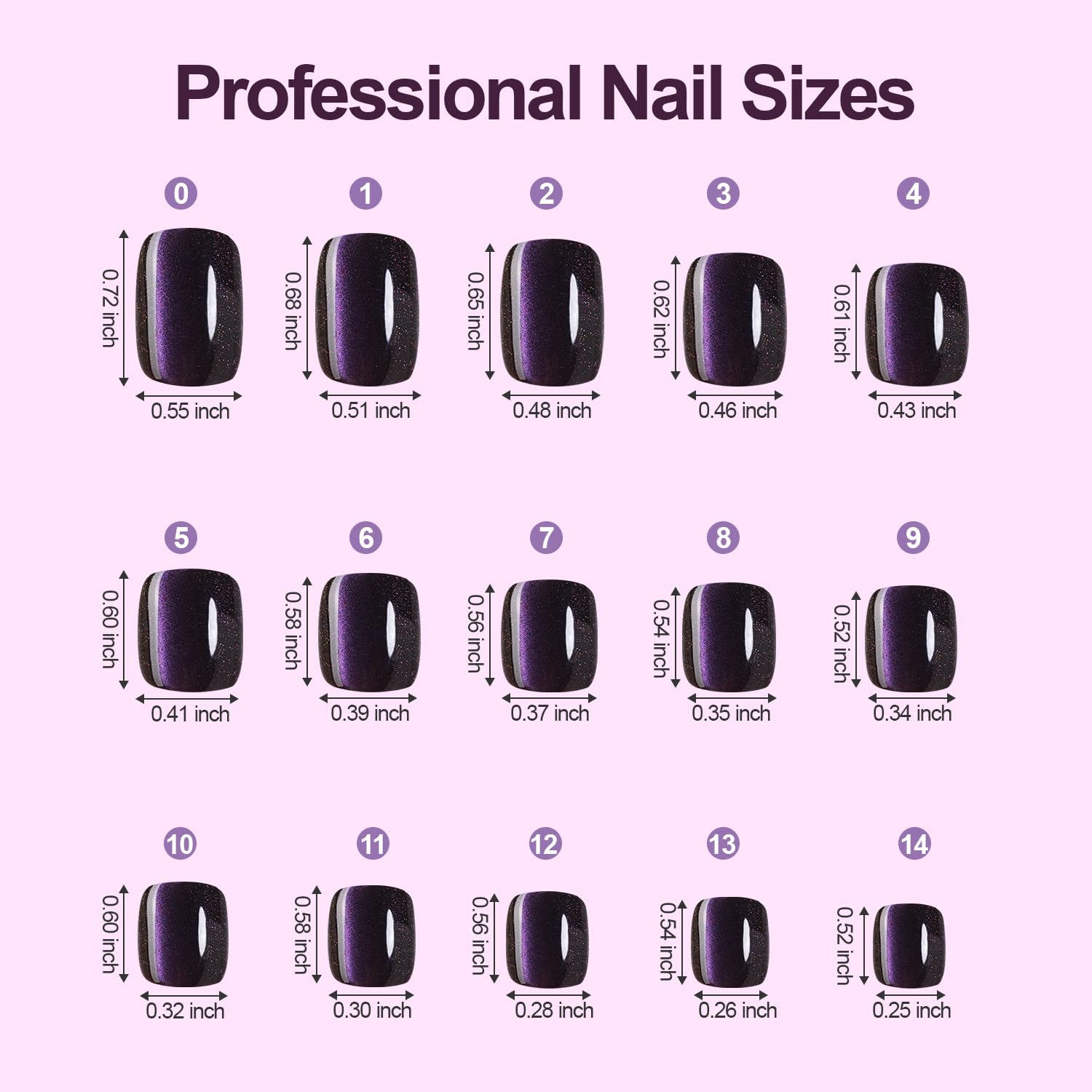 Plauva - 150 uñas postizas cuadradas cortas de gel suave, uñas postizas de ojo de gato con purpurina brillante para mujeres y niñas, 15 tamaños