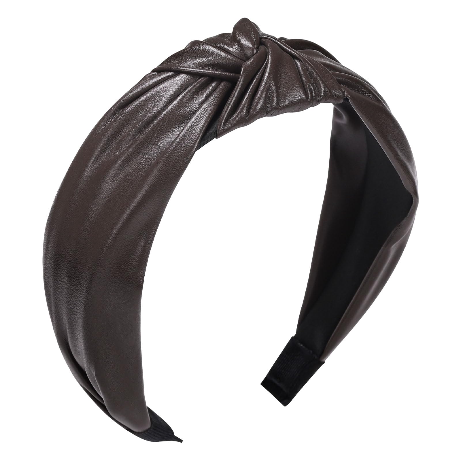 Etercycle Headband for Women, Knotted Wide Headband, Yoga Hair Band Fashion Elastic Hair Accessories for Women (PU Coffee)