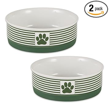 Bone Dry Paw & Patch Ceramic Pet Collection, Medium Set, 6x2, Hunter Green, 2 Piece (5742)