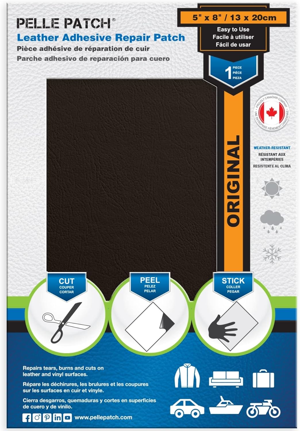 Pelle Patch Dark Brown Leather Repair Kit for Couches Vinyl Seat