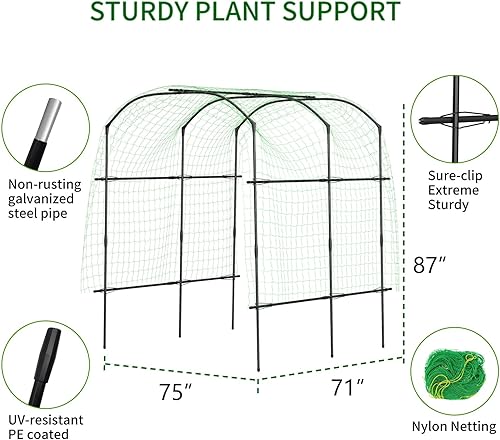 Miniatura 7 de DoCred - Enrejado alto de arco de jardín para plantas trepadoras al aire libre, enrejado de soporte de metal con red de escalada para vid,