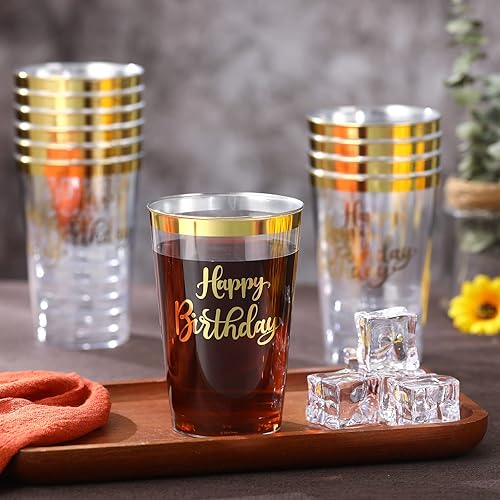Miniatura 5 de Hoolerry 240 vasos de plástico con borde dorado de 12 onzas, vasos de plástico transparentes desechables dorados para adultos, regalos de fiesta