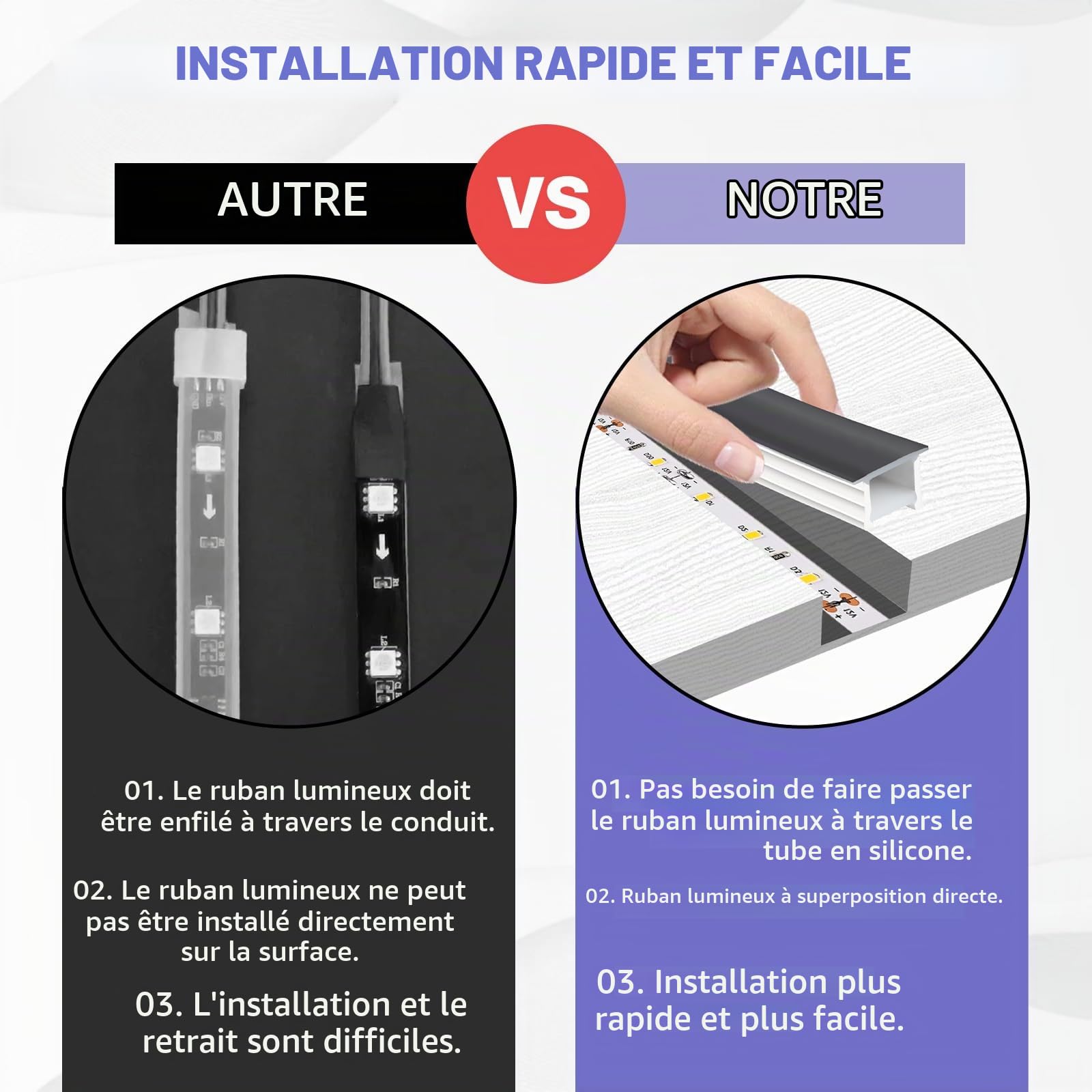 Profilé LED en silicone noir, bande LED flexible pour panneau acoustique, plafond, mur, armoire (bande LED non incluse) (15 x 10 mm, 5 m)