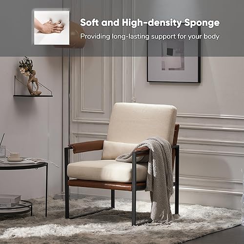 Miniatura 3 de JOYBASE Silla decorativa moderna, silla moderna de mediados de siglo, sillón, marco de metal, cómoda silla de lectura, sillón con brazo para sala de